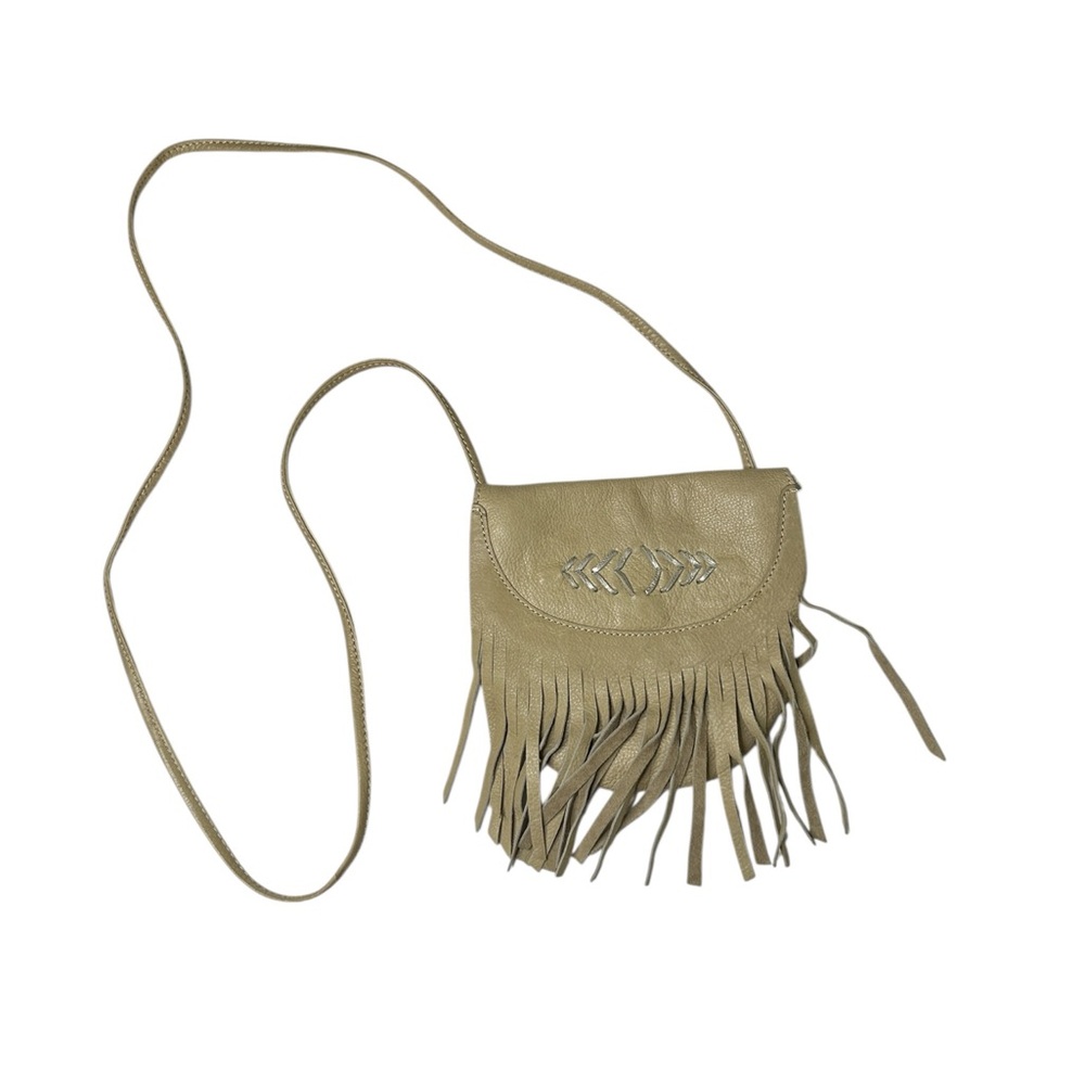 Cut N Paste Mod Boho Western Beige Genuine Leather Ditsy Floral Fringe Crossbody